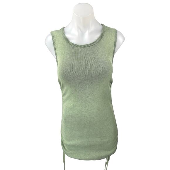 Lioness Green Sleeveless Ribbed Knit Side Ruched Tank Mini Bodycon Dress Size M - Picture 1 of 4